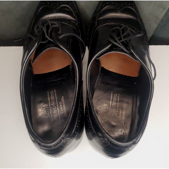 Johnston & Murphy Crown Aristocraft Black Wingtip Oxford Shoes US 9 E/C (WIDE) - Picture 7 of 11